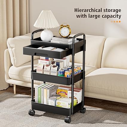 Moonval Multifunction Rolling Storage Cart, Mobile Multi-Tier Organizer for Kitchen, Bathroom & Laundry
