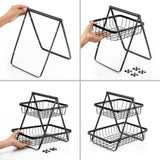 Moonval 2-Tier Storage Basket, Metal Fruit and Vegetable Organizer with Carry Handle