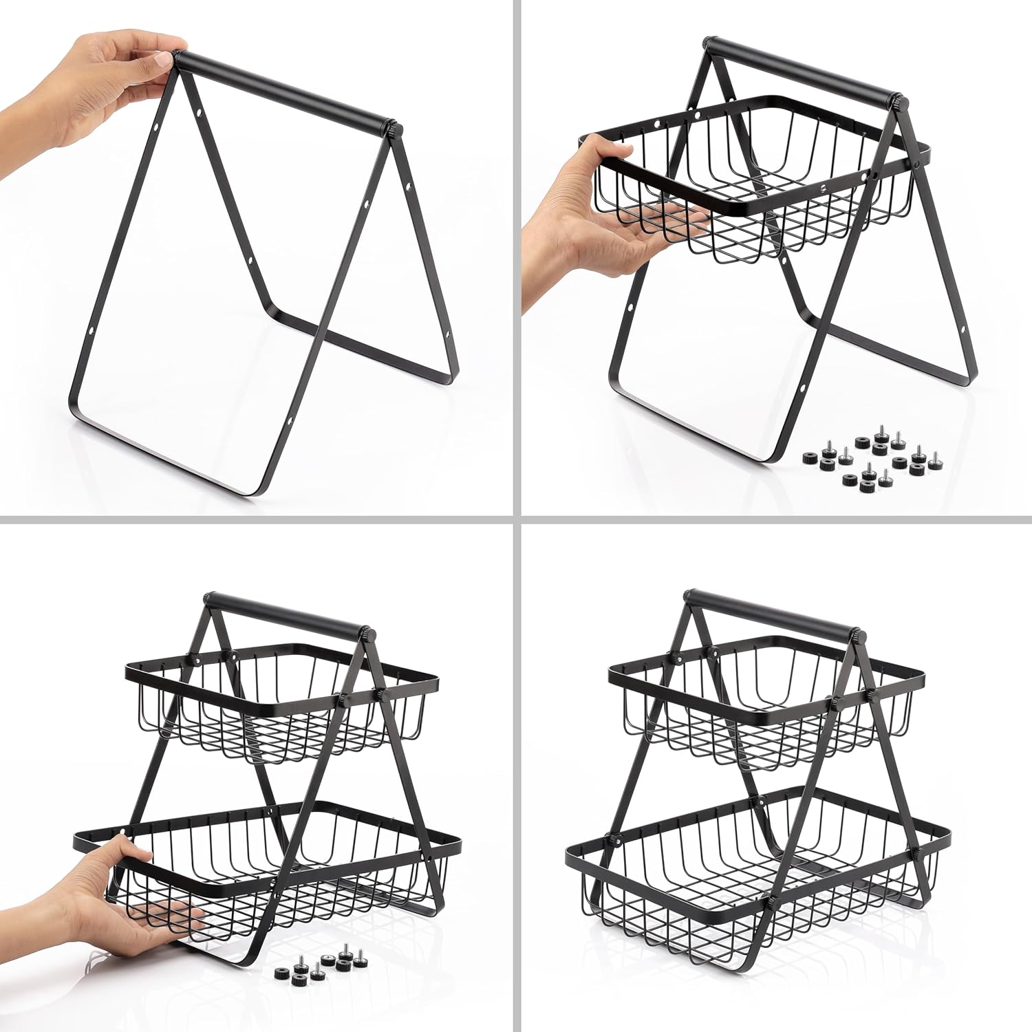 Moonval 2-Tier Storage Basket, Metal Fruit and Vegetable Organizer with Carry Handle