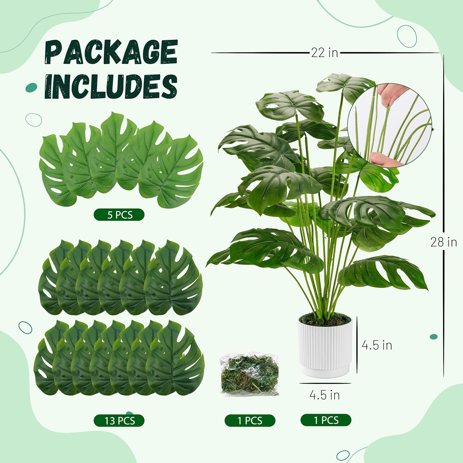 Moonval Artificial Monstera Plant, 28-Inch Tall Faux Floor Plant for Indoor & Outdoor Home Decor