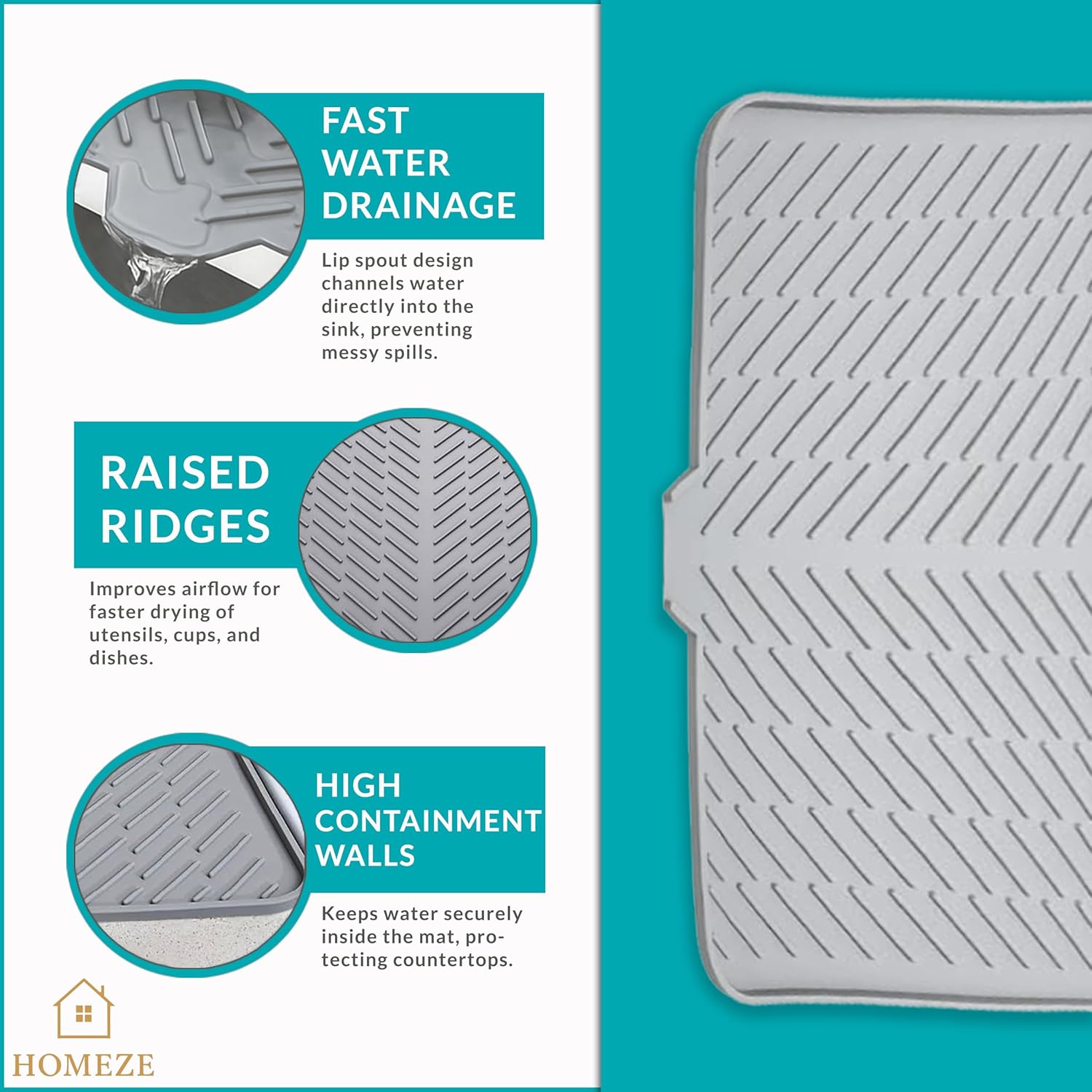 Moonval Silicone Dish Drying Mat, 40 × 30 cm Self-Draining Kitchen Counter Mat