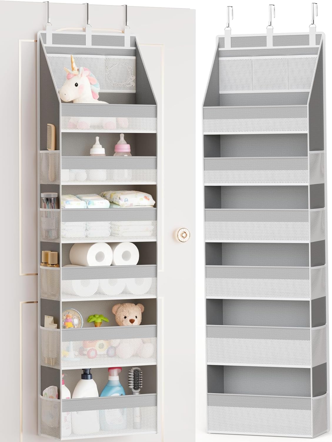 Moonval Over-the-Door Organizer, 6-Shelf Hanging Storage with 13 Mesh Pockets