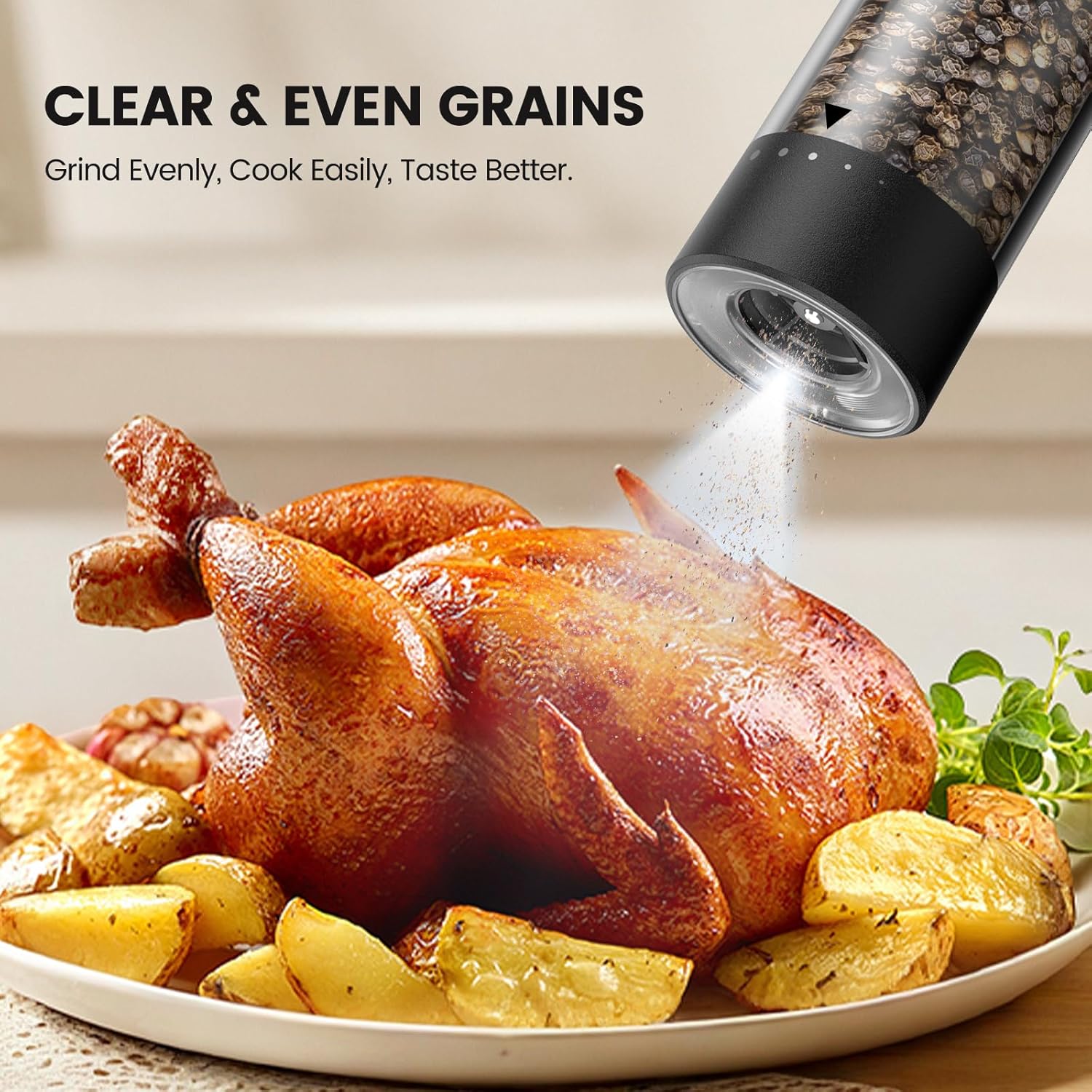 Moonval Electric Salt & Pepper Grinder Set, Rechargeable Automatic Mills with Adjustable Coarseness, Black