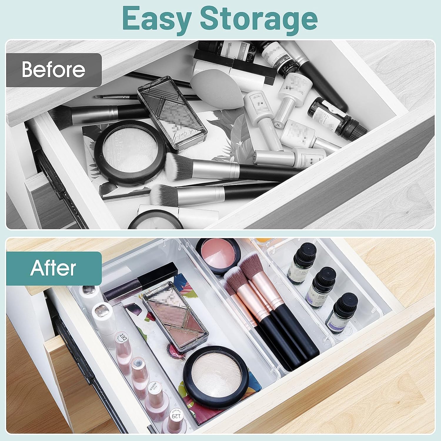 Moonval Clear Drawer Organizer Set, 25-Piece Plastic Storage Trays for Kitchen, Bathroom & Office