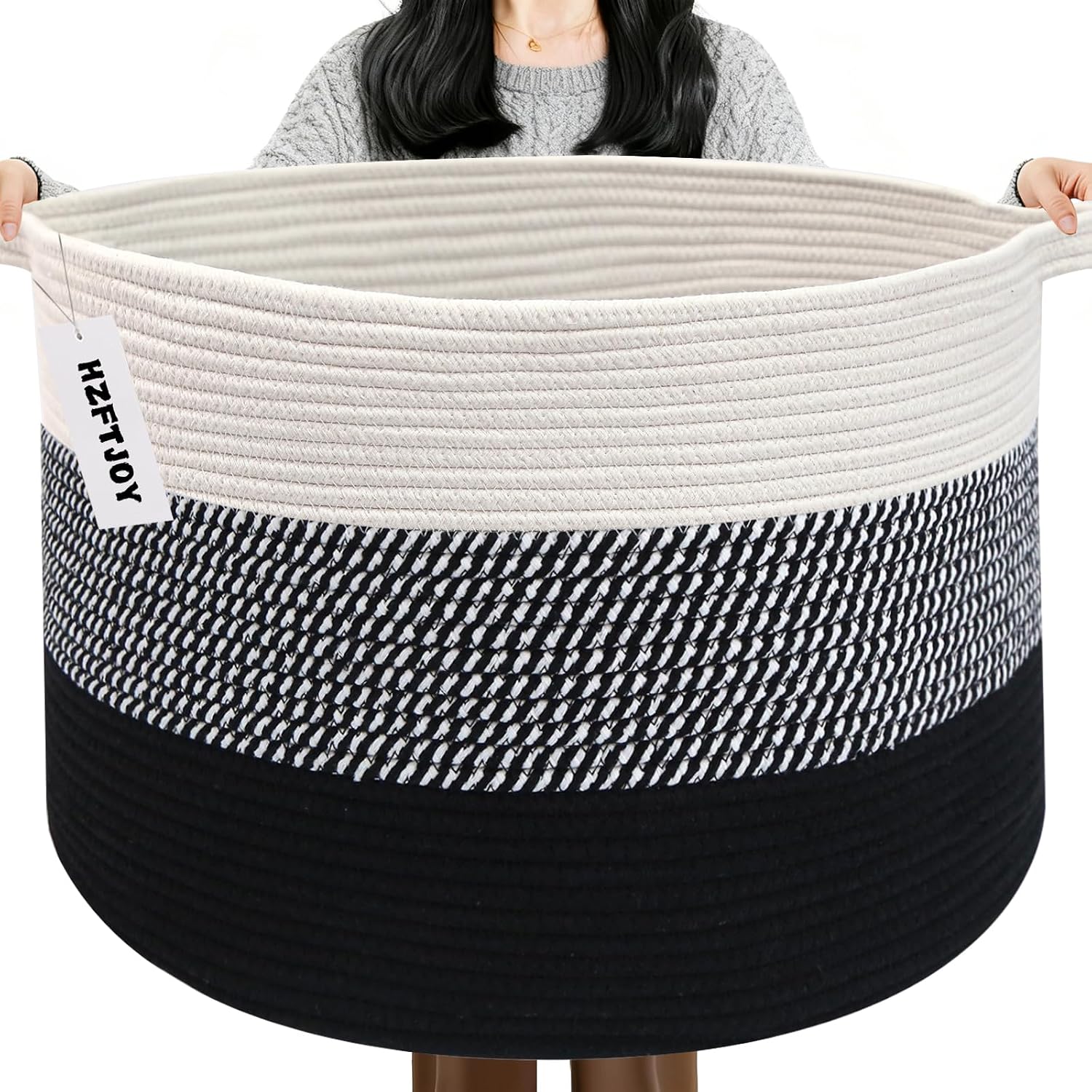 Moonval Woven Blanket Basket, Cotton Rope Storage Hamper with Handles for Laundry, Toys & Blankets
