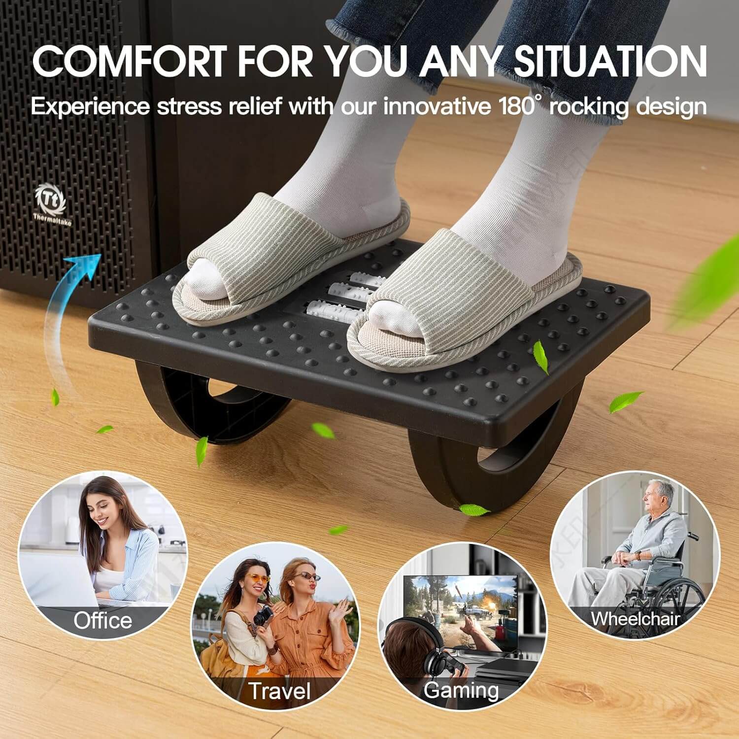 Moonval Under Desk Foot Rest, Ergonomic Foot Stool with Massage Rollers for Office & Home