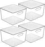 Moonval Clear Storage Bins, Stackable Containers with Lids & Handles for Pantry & Freezer