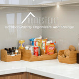 Moonval Bamboo Pantry Storage Bins, 3-Pack Stackable Potato & Onion Organizers with Slide-Out Access