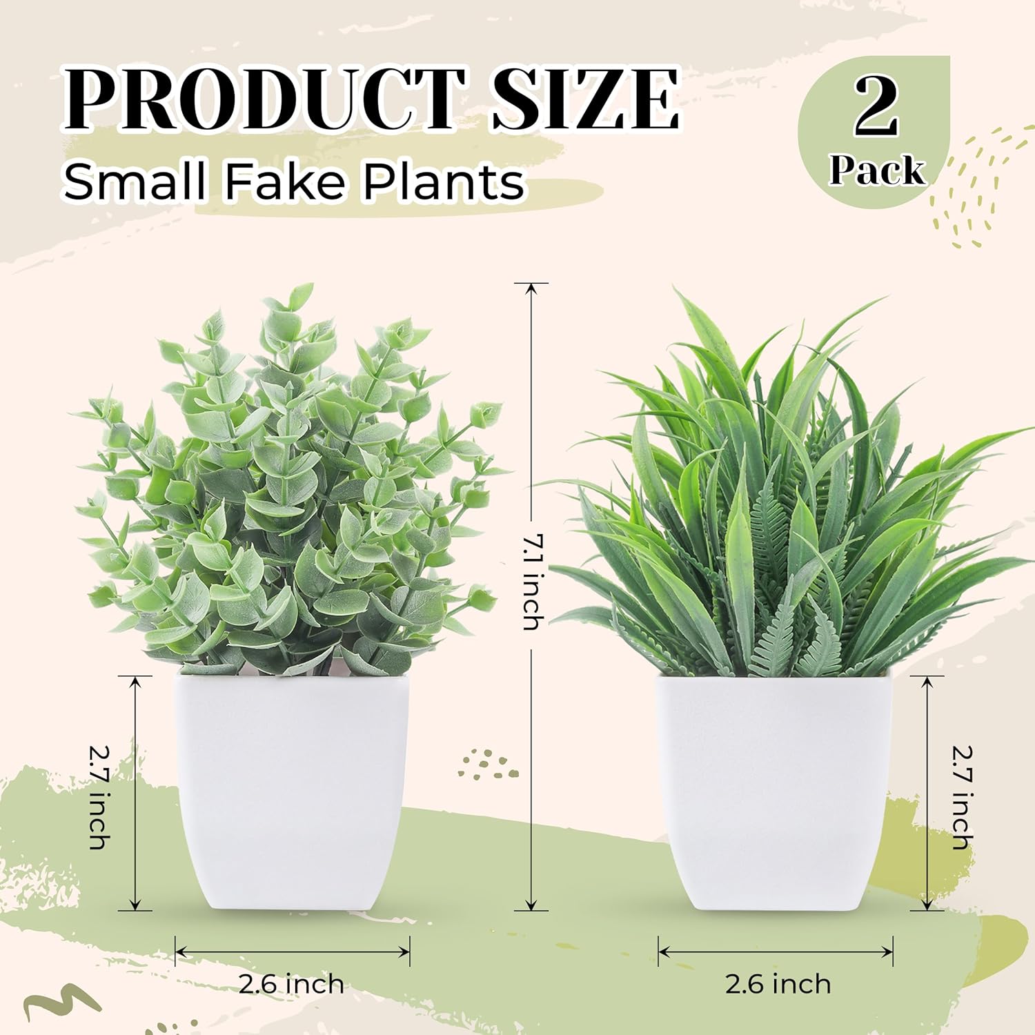 Der Rose 2 Packs Small Fake Plants Mini Artificial Potted Plants for Table Desk Home Bathroom Office Decor Indoor