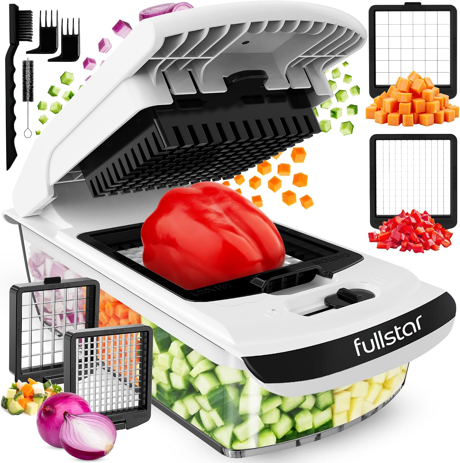 Moonval Vegetable Chopper, 4-in-1 Food Chopper & Spiralizer with Container for Kitchen Prep