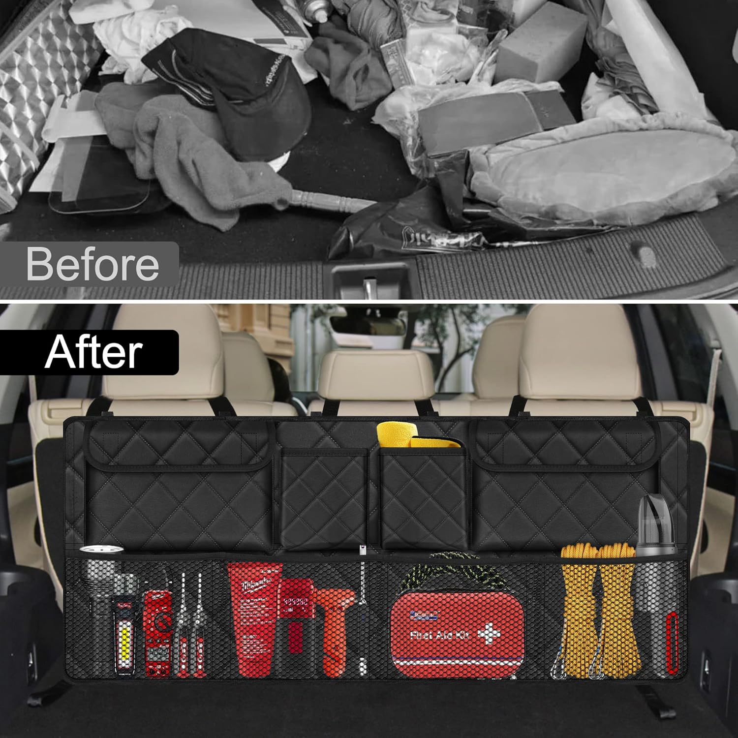 Moonval Car Trunk Organizer, Collapsible Large-Capacity Backseat Storage Bag with 8 Pockets for SUVs & Trucks