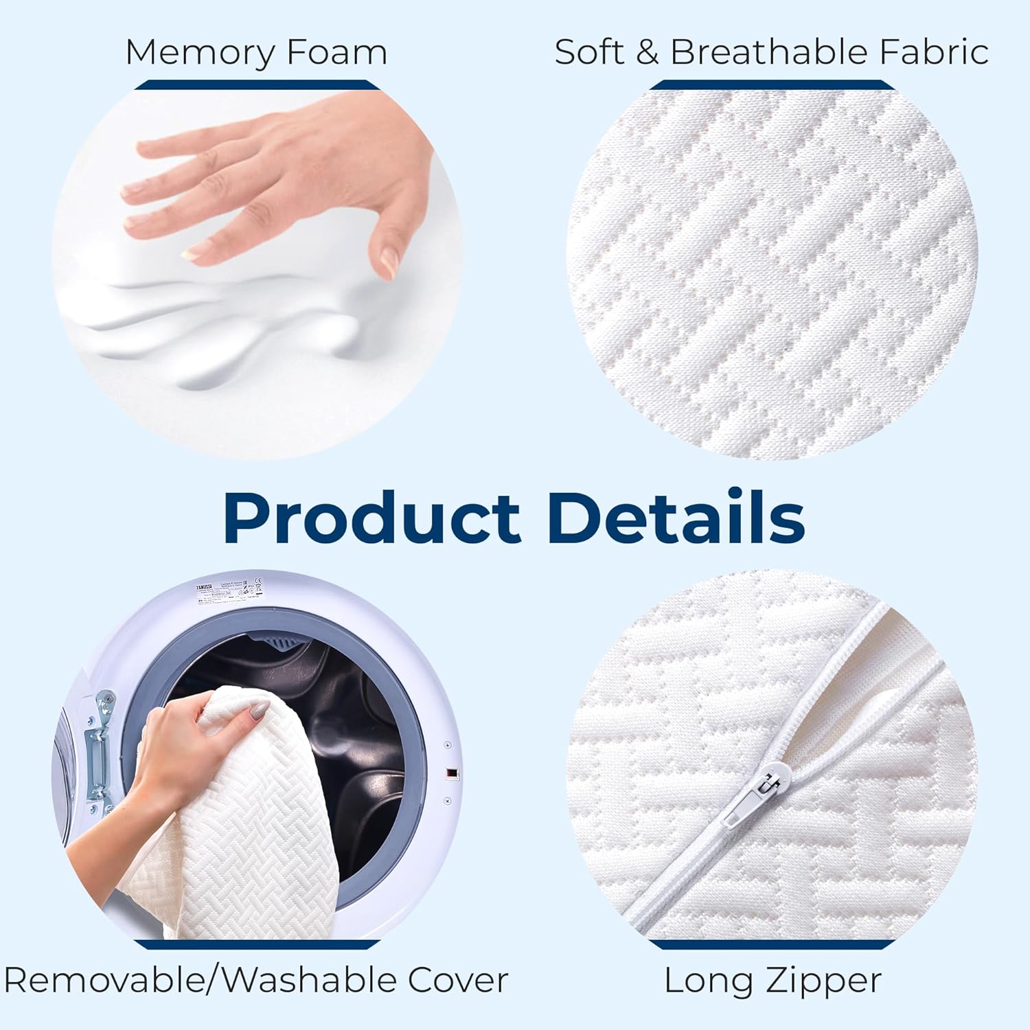 Moonval Knee Pillow, Memory Foam Leg Cushion for Side Sleepers with Washable Cover, White
