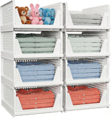 Moonval Stackable Closet Storage Baskets, 4-Pack Foldable Divided Organizers for Clothes & Hats
