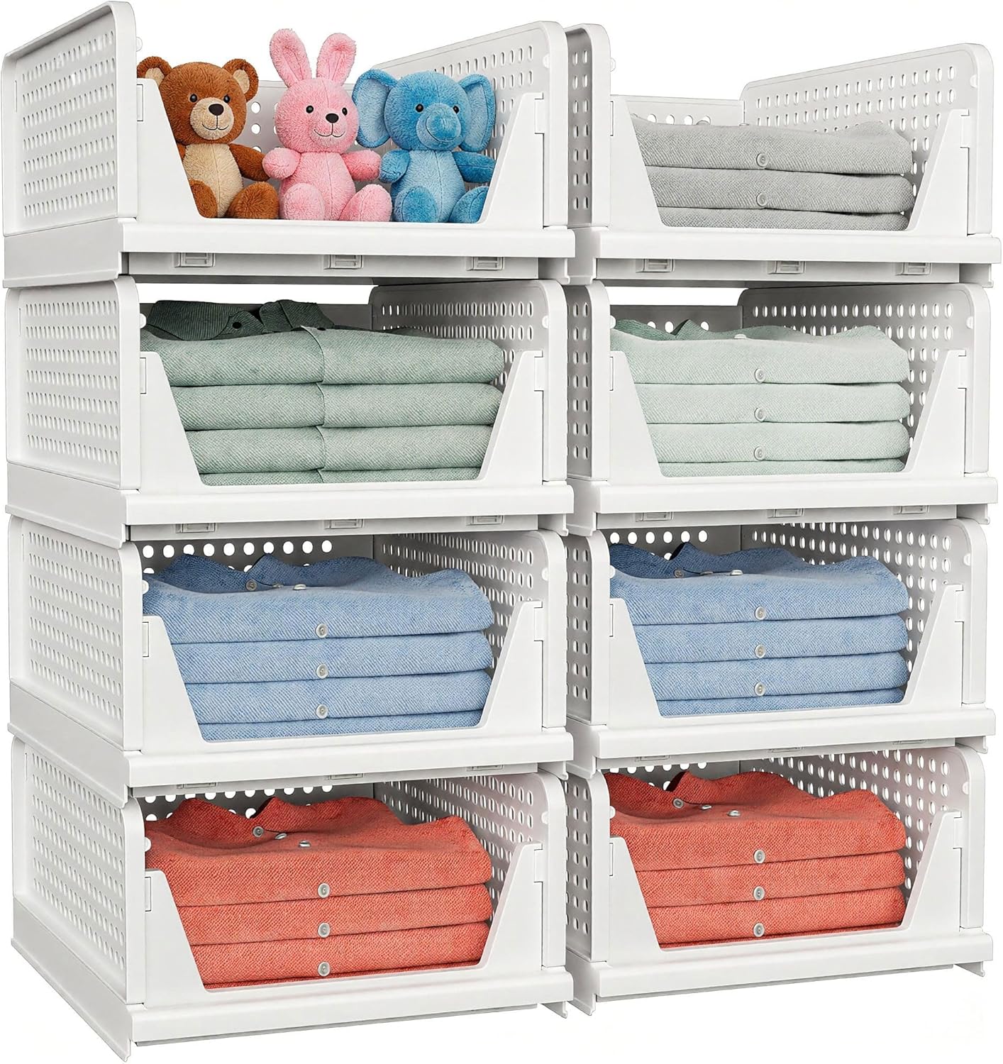 Moonval Stackable Closet Storage Baskets, 4-Pack Foldable Divided Organizers for Clothes & Hats