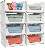 Moonval Stackable Closet Storage Baskets, 4-Pack Foldable Divided Organizers for Clothes & Hats