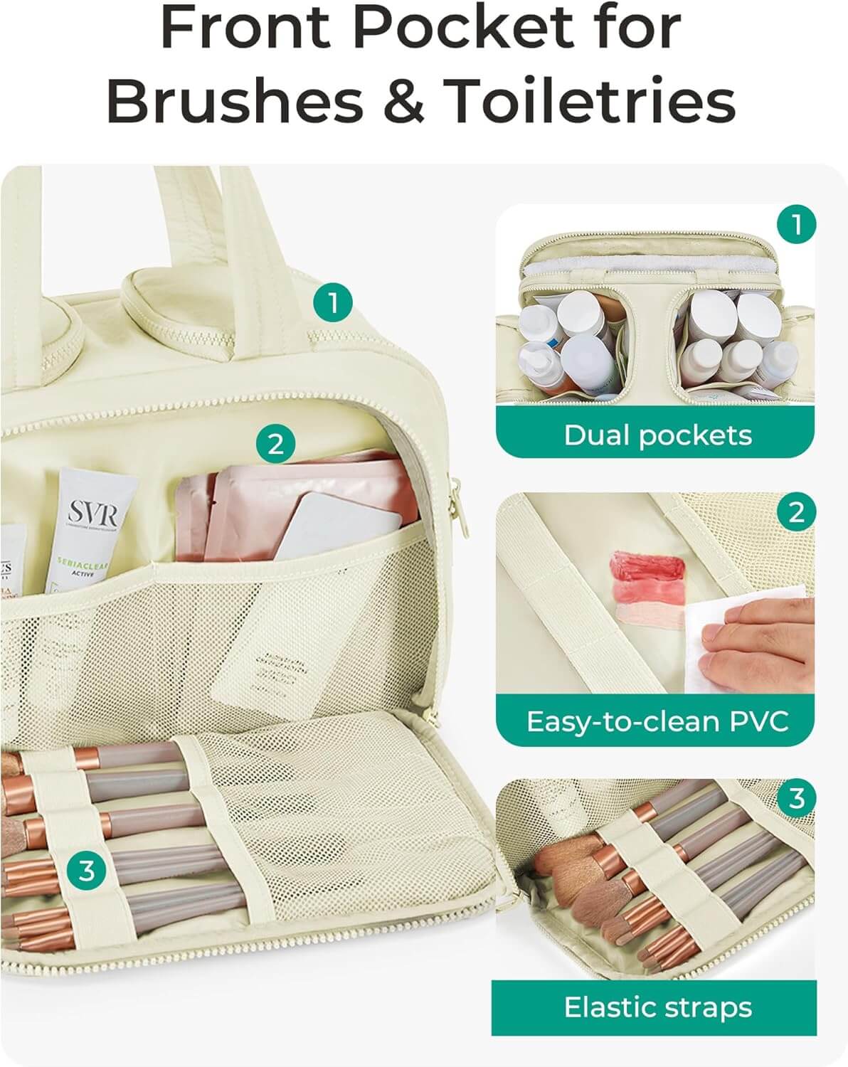 Moonval Travel Toiletry Bag, Waterproof Cosmetic Organizer with Wet Dry Compartment