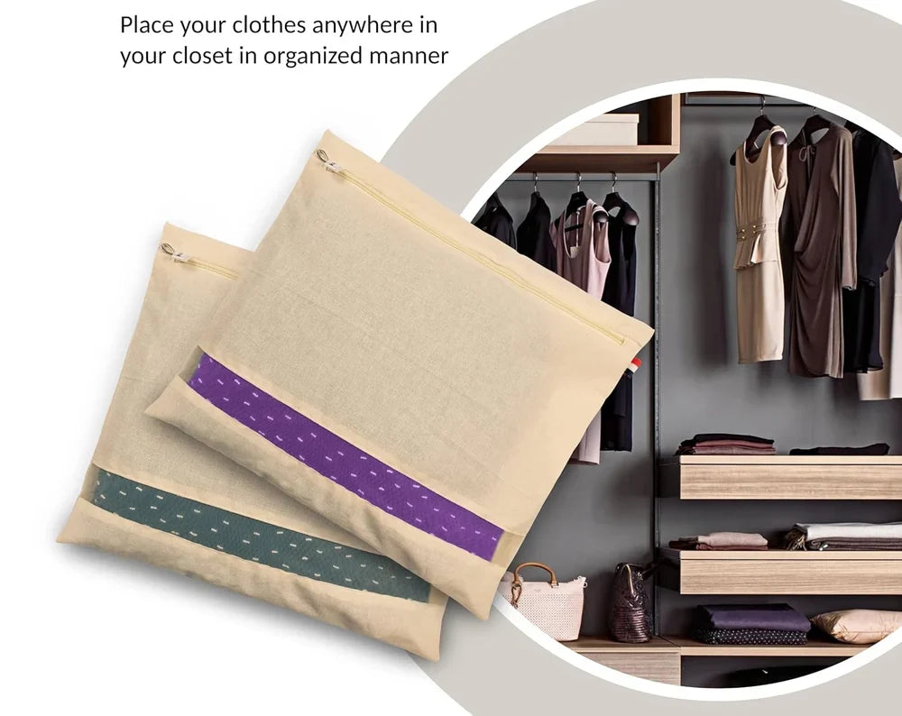 Moonval Cotton Saree Storage Cover, Breathable Zippered Garment Organizer for Travel