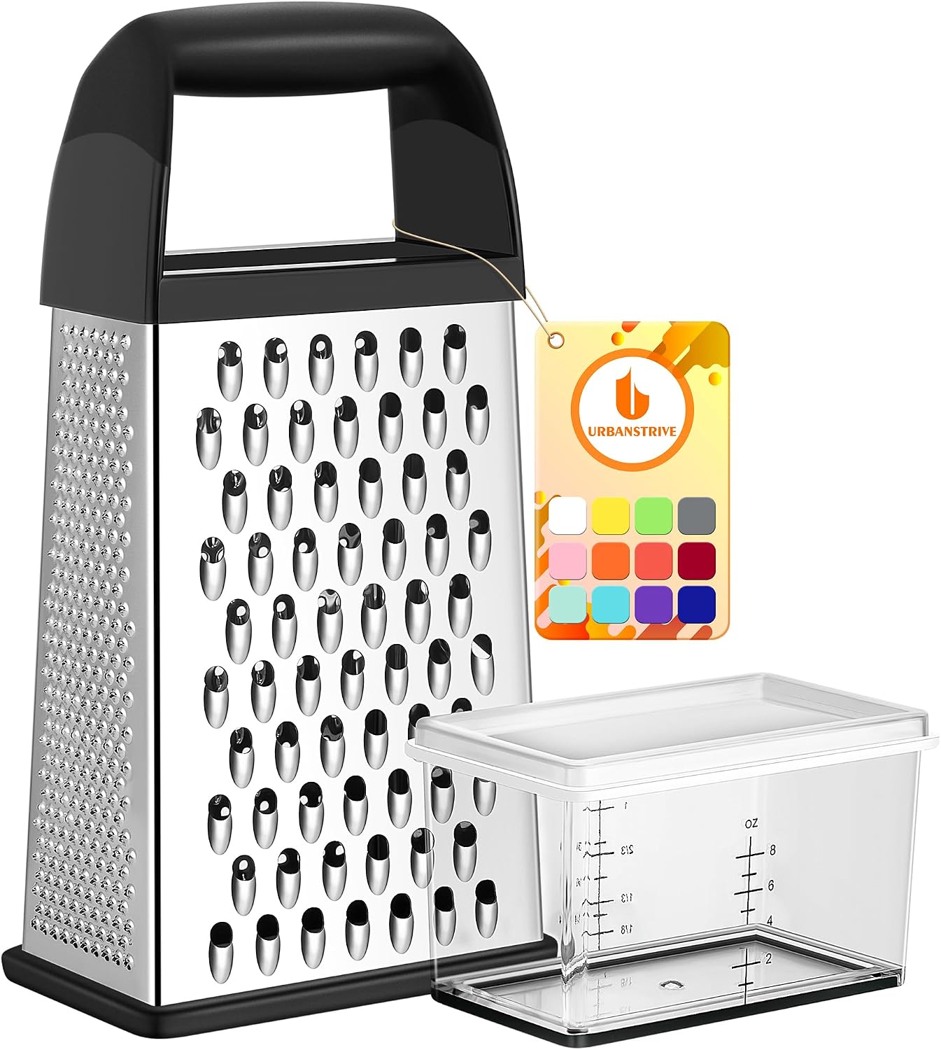 Moonval Cheese Grater, Stainless Steel Box Grater with Container for Cheese, Vegetables & Zesting