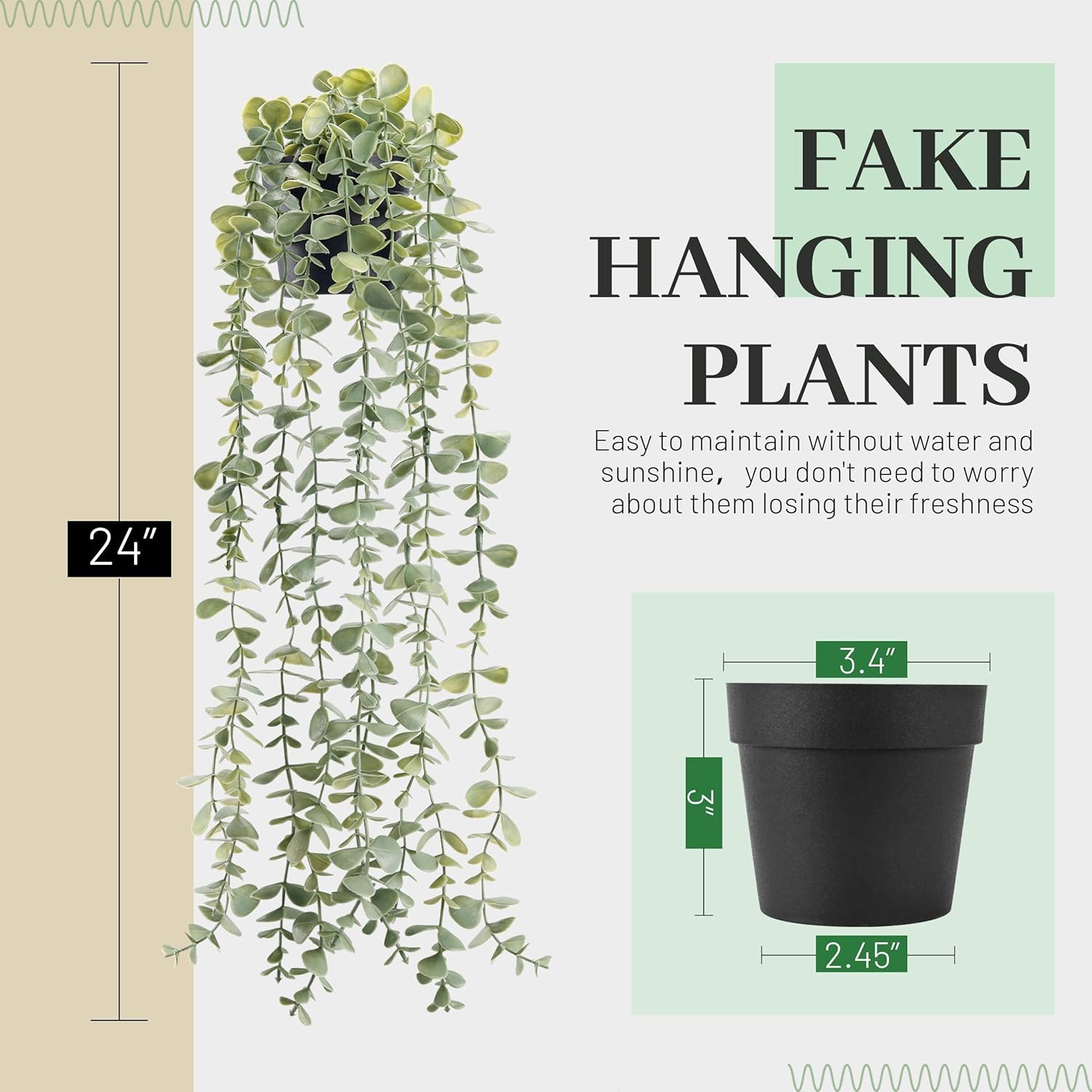 Moonval Artificial Hanging Plant, Faux Greenery for Bathroom, Wall Shelf & Home Decor