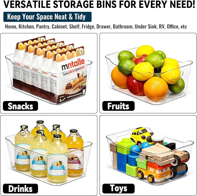 Moonval Clear Storage Bins, 12-Pack Multi-Purpose Organizers with Labels for Pantry, Kitchen & Fridge