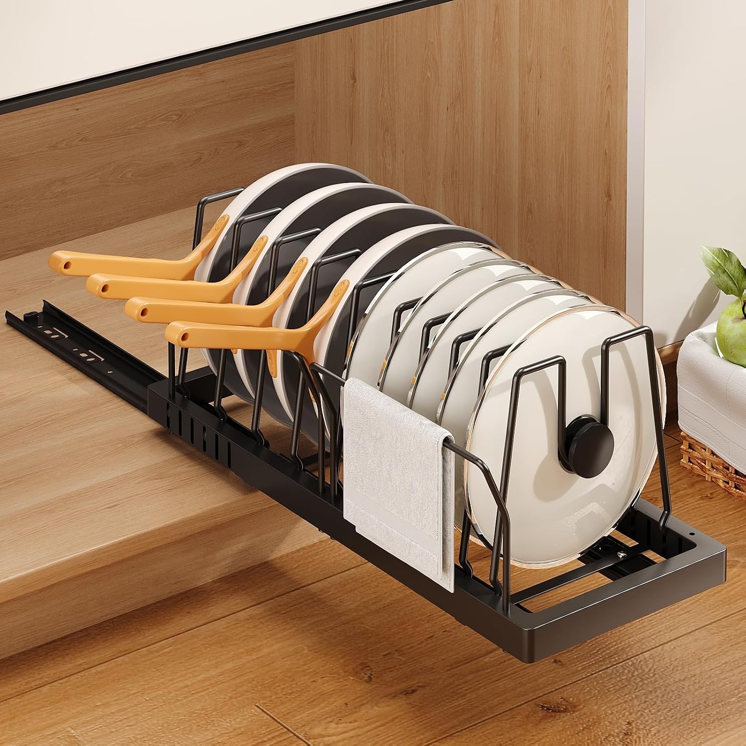 Moonval Pots & Pans Organizer, Expandable Lid & Cookware Rack with 9 Adjustable Dividers