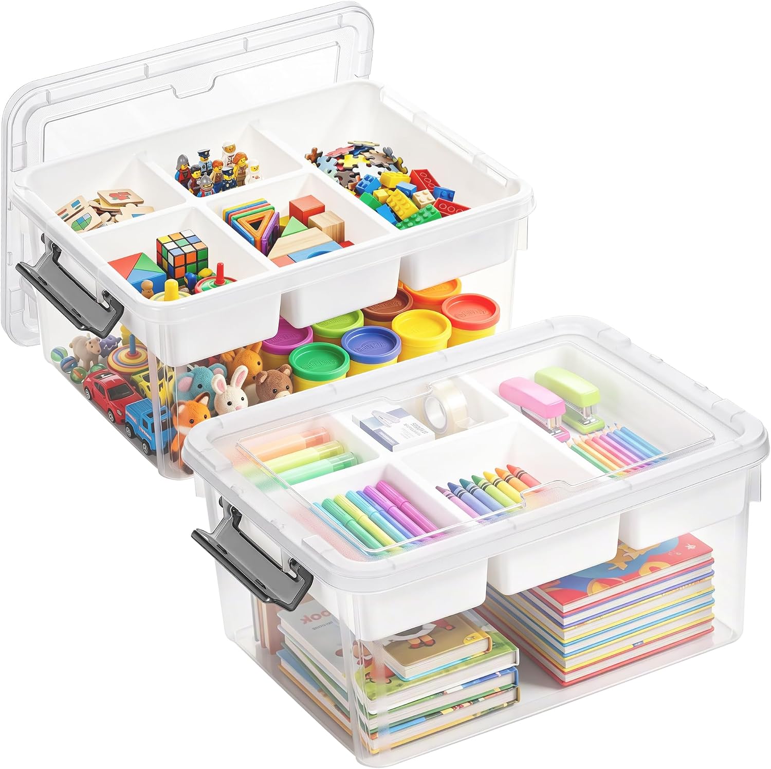 Moonval Craft Storage Box, Clear Organizer with Removable Tray for Art & Sewing Supplies