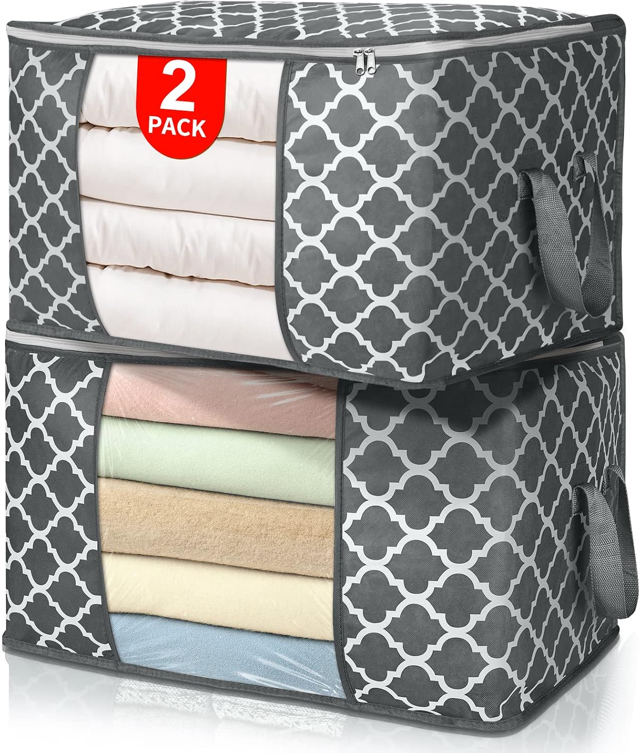 Moonval Storage Bags, Foldable Closet Organizers with Reinforced Handles for Bedding & Clothing