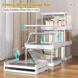 Moonval Clear Storage Bins, 3-Pack Foldable Stackable Containers with Lids & Magnetic Doors