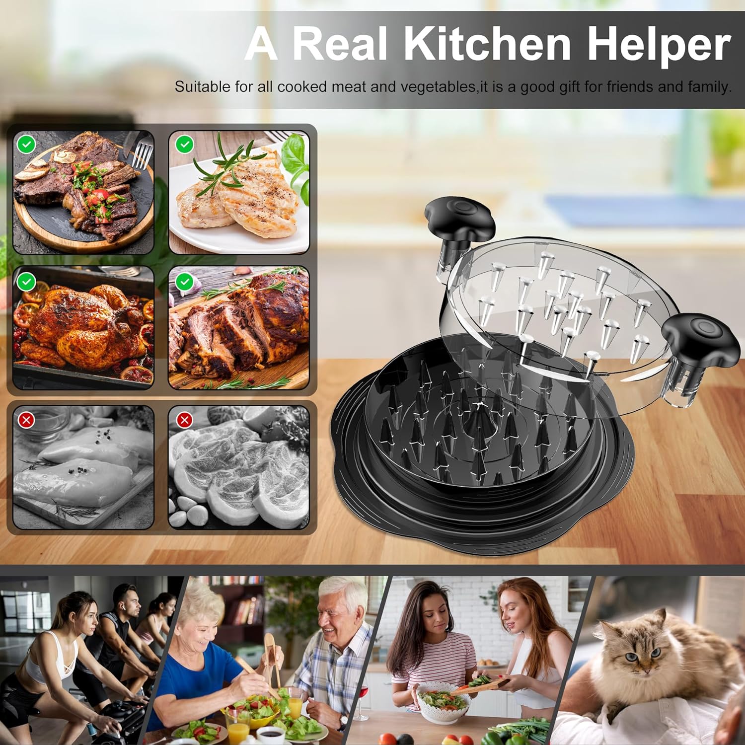 Moonval Chicken Shredder Tool, Large Twist Meat Shredder with Brush & Fork for Chicken, Pork & Beef