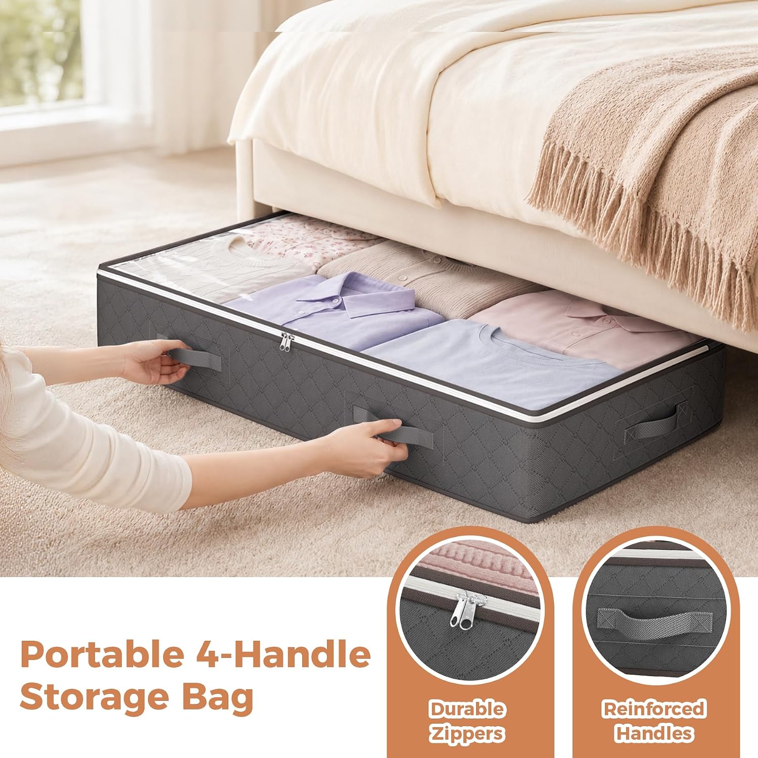 Moonval Under Bed Storage Bags, Foldable Organizers with Clear Window & Reinforced Handles
