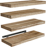 Moonval Floating Wall Shelves, Set of 4 Natural Wood Storage & Display Shelves for Home Decor