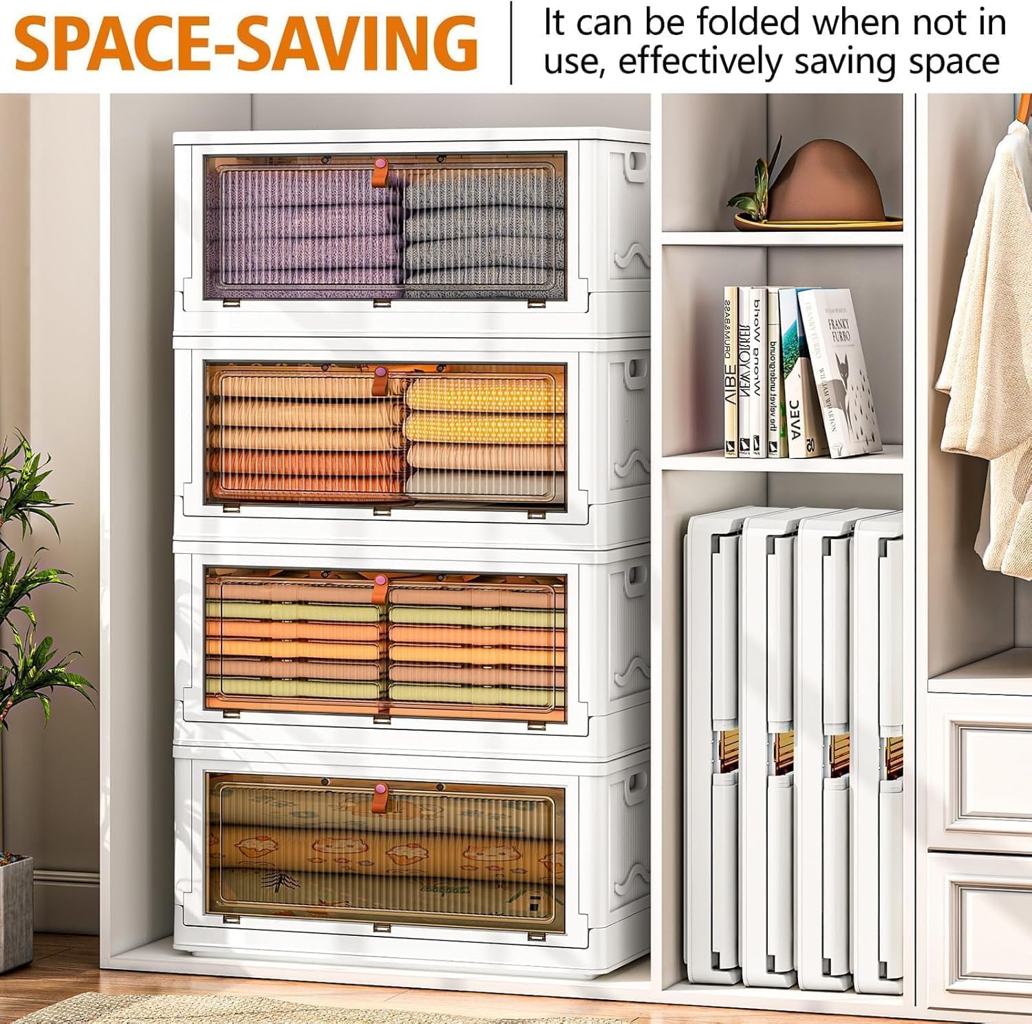 Moonval Stackable Storage Bins, Foldable Containers with Lids & Wheels