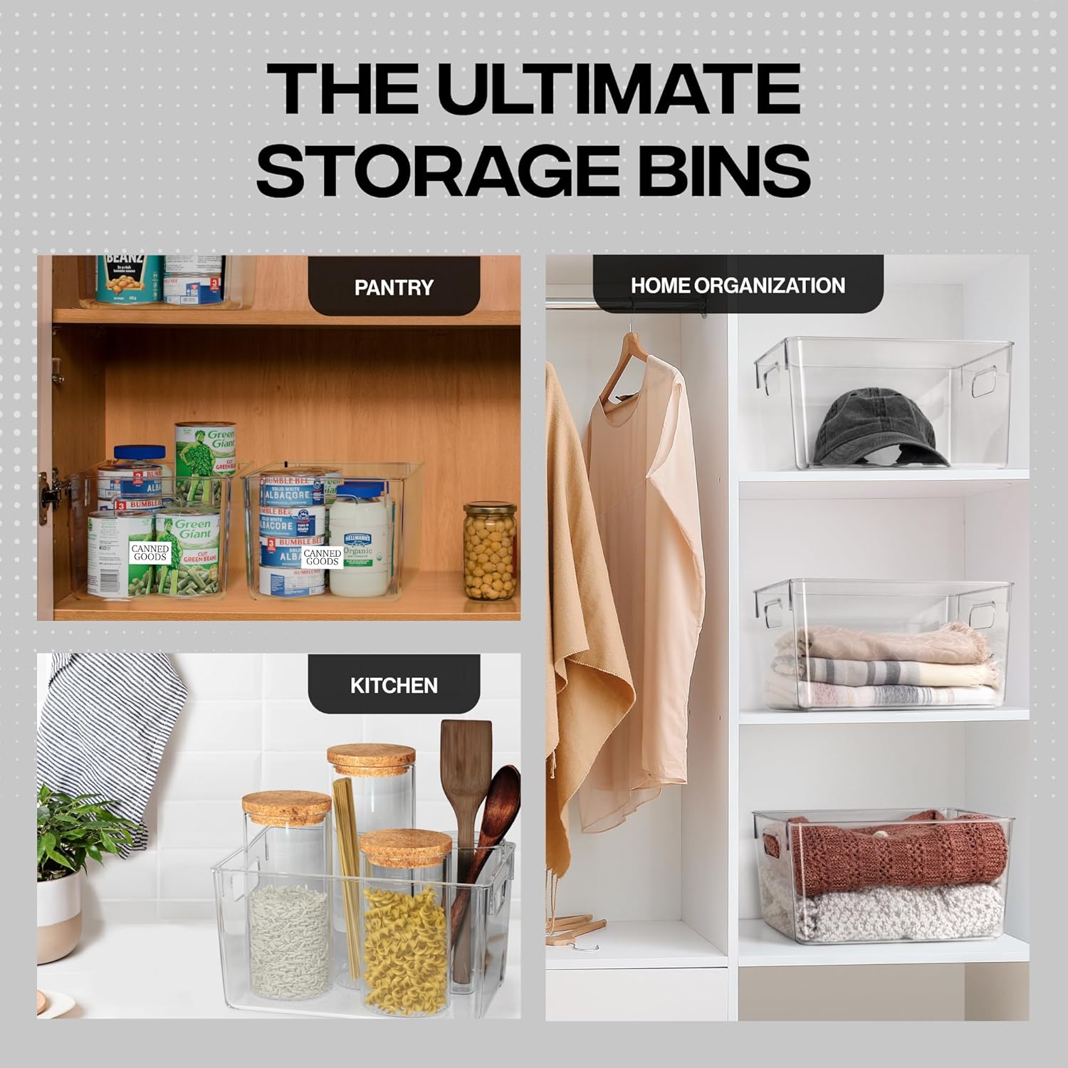 Moonval Clear Storage Bins, Stackable Plastic Organizer Containers with Handles for Pantry, Kitchen & Closet
