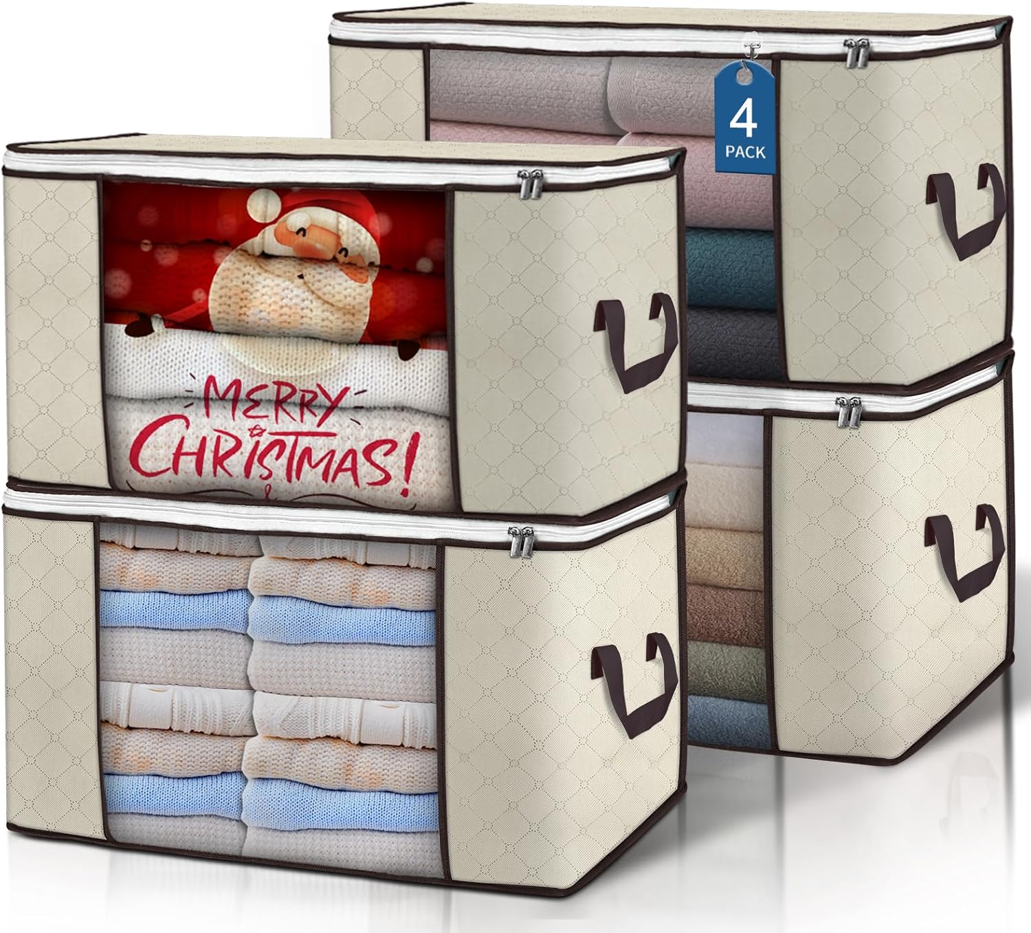 Moonval Storage Bags, Foldable Closet Organizers with Reinforced Handles for Bedding & Clothing
