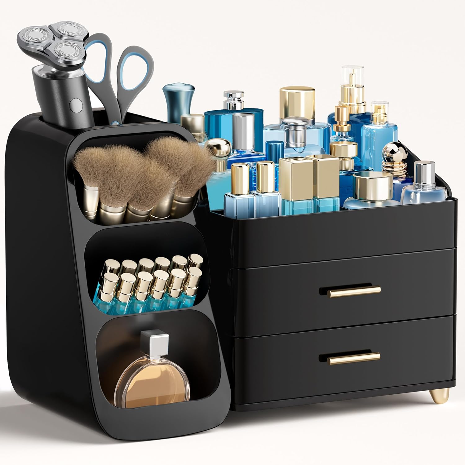 Moonval Bathroom Organizer, 3-Tier Vanity Storage with Brush Holder for Makeup & Skincare