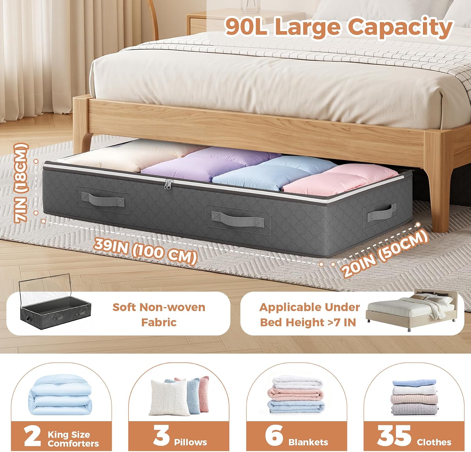 Moonval Under Bed Storage Bags, Foldable Organizers with Clear Window & Reinforced Handles