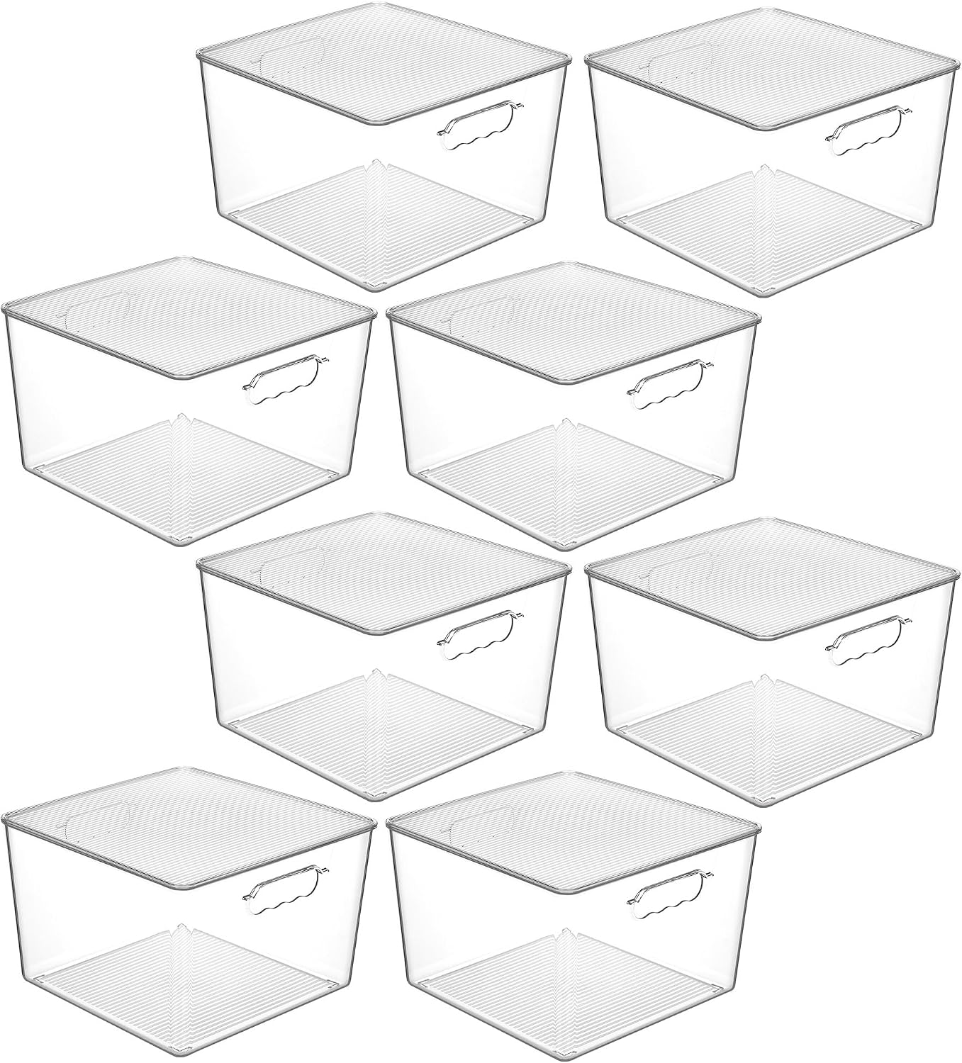 Moonval Clear Storage Bins, Stackable Containers with Lids & Handles for Pantry & Freezer