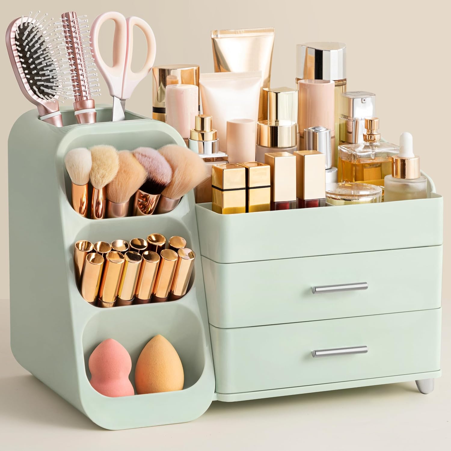 Moonval Bathroom Organizer, 3-Tier Vanity Storage with Brush Holder for Makeup & Skincare