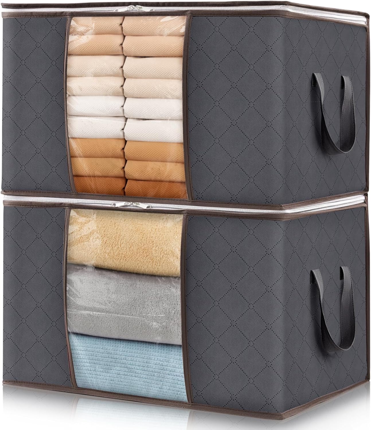 Moonval Clothes Storage Bags, Foldable Storage Bins with Clear Window & Reinforced Handles