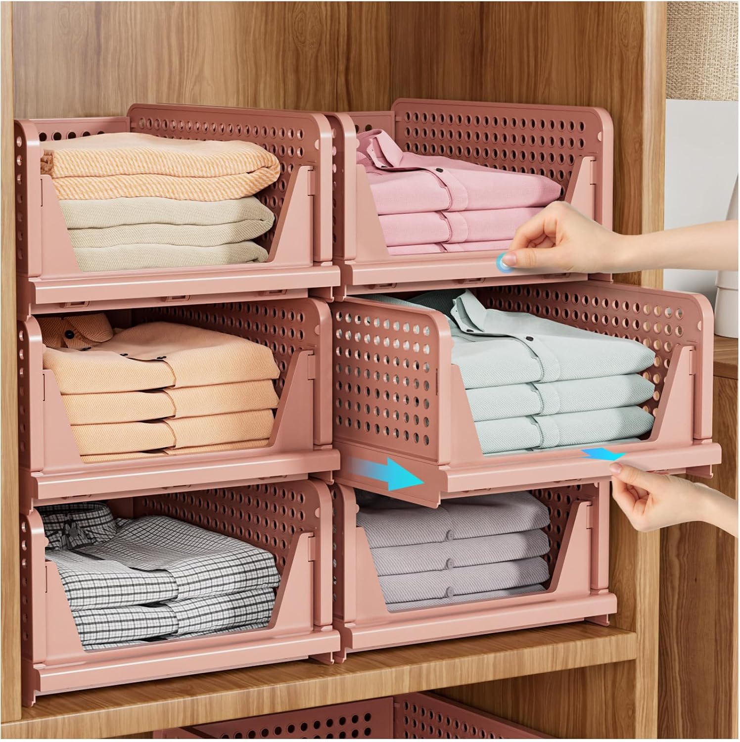 Moonval Stackable Closet Storage Baskets, Foldable Drawer Organizers for Clothes & Home Storage
