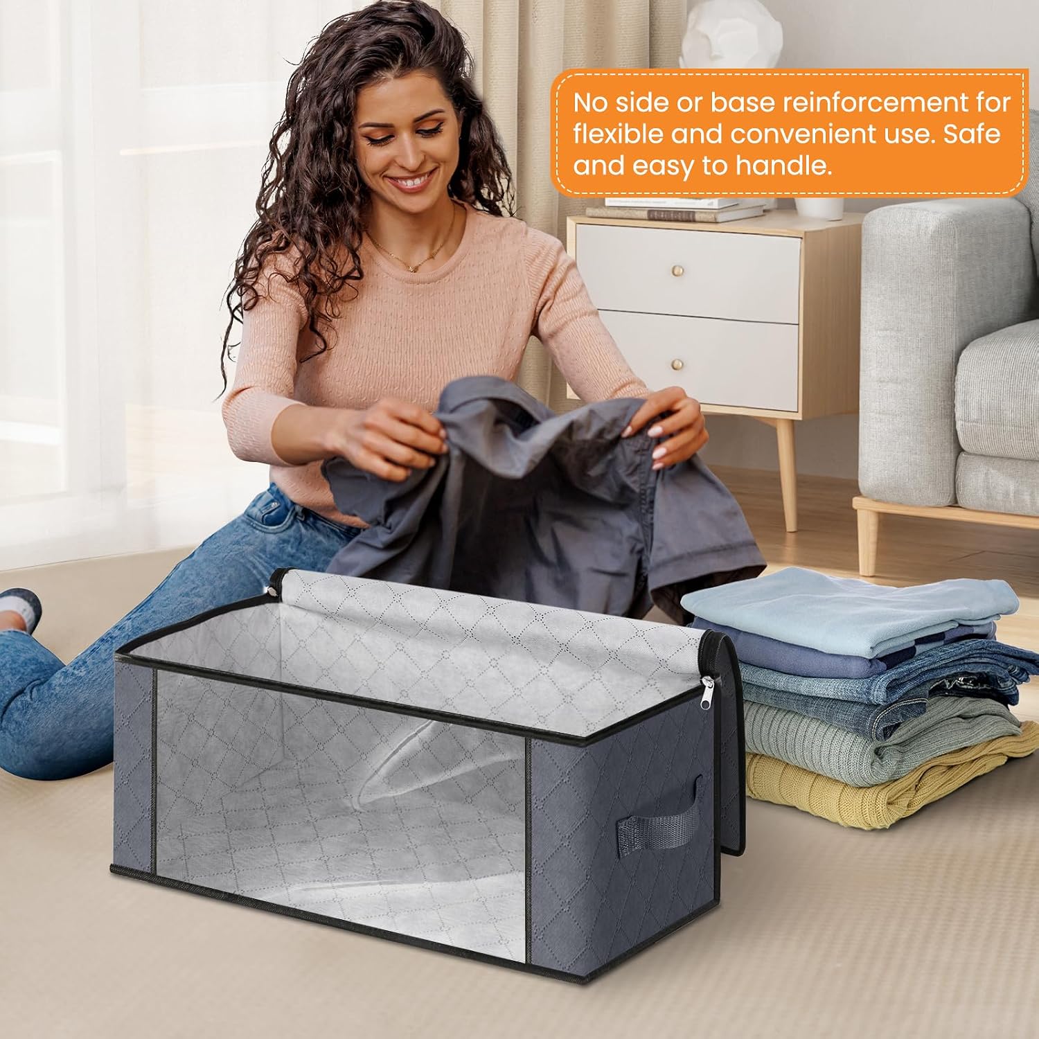 Moonval Closet Storage Bags, 3-Pack 35L Foldable Under Bed Organizers with Handles for Clothing