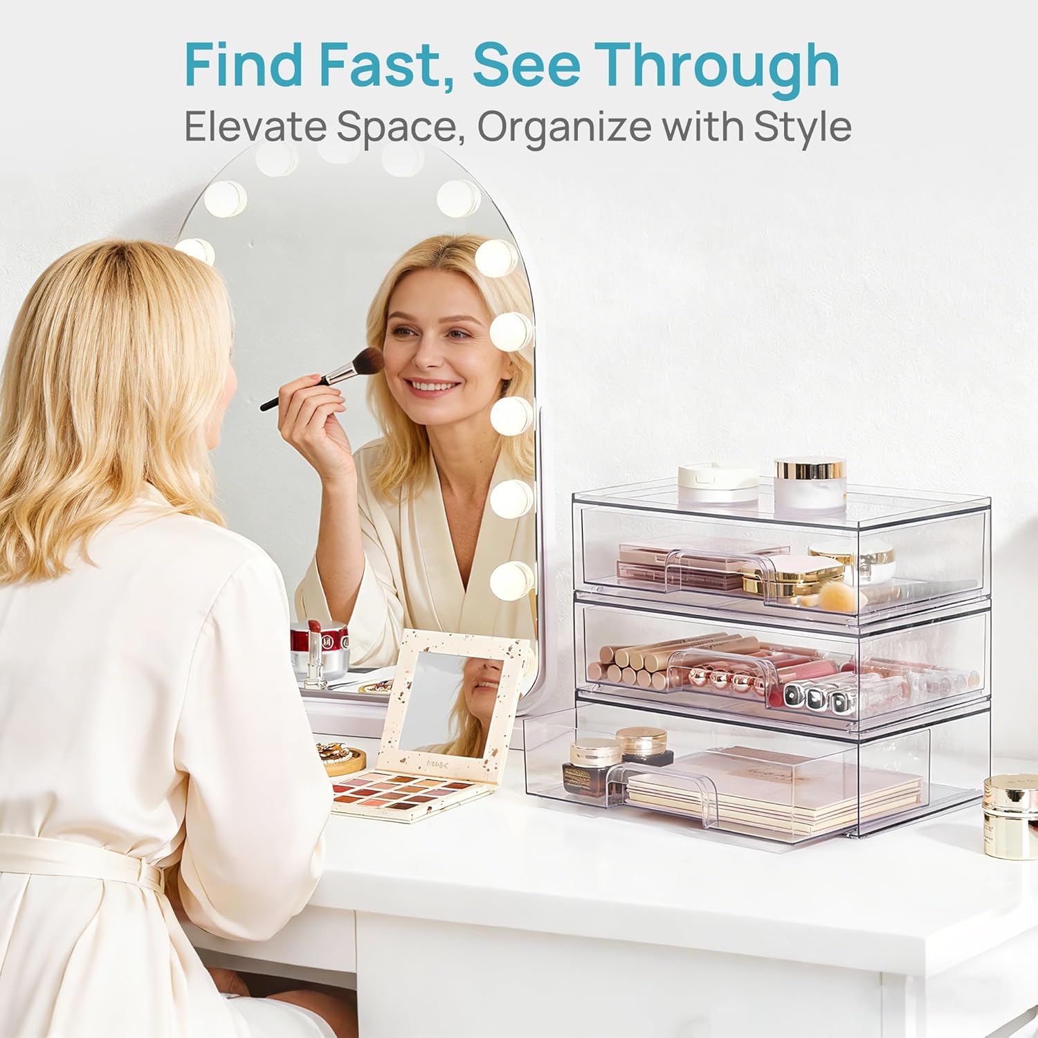 Moonval Clear Storage Drawers, Stackable Acrylic Organizers for Makeup & Bathroom