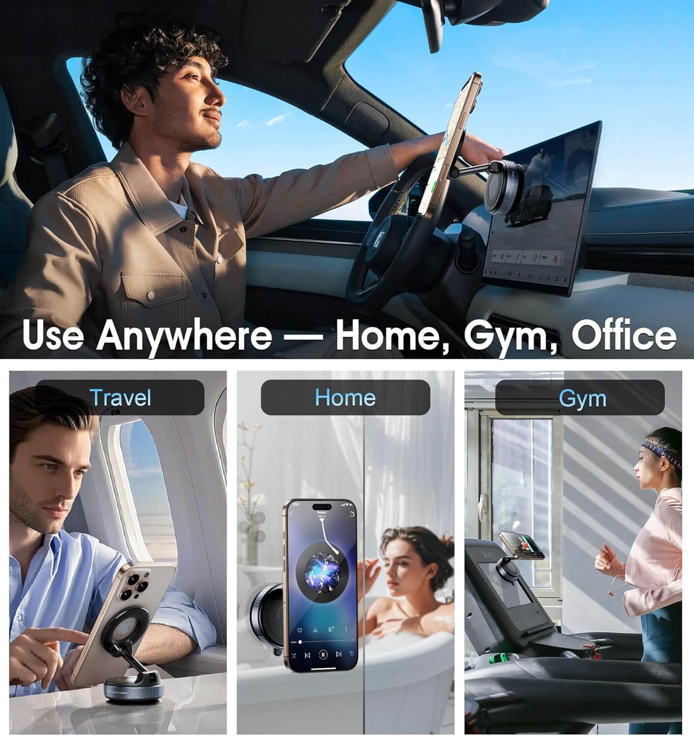 Moonval Vacuum Magnetic Phone Holder, 360° Adjustable Dashboard Car Mount with Suction Base