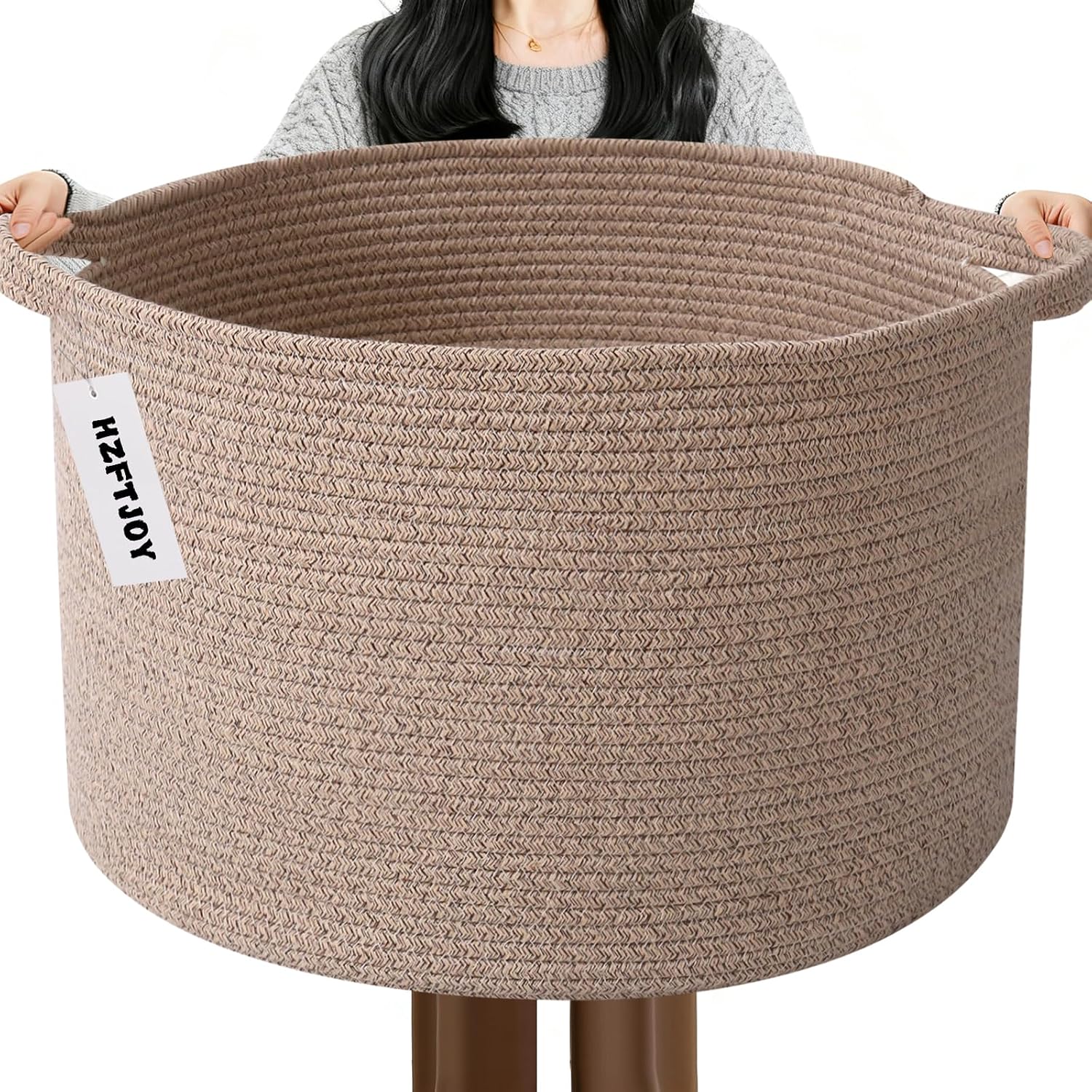 Moonval Woven Blanket Basket, Cotton Rope Storage Hamper with Handles for Laundry, Toys & Blankets