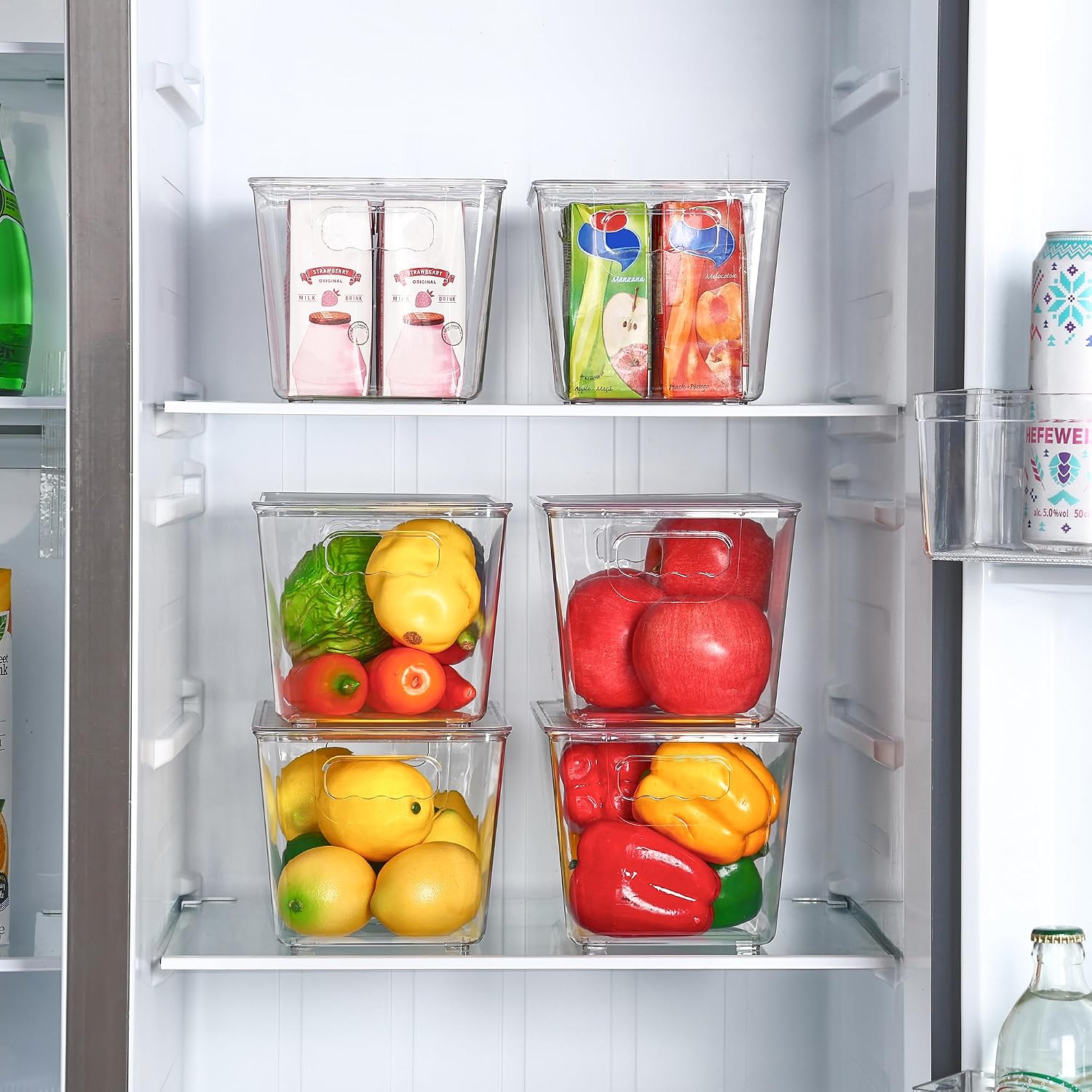 Moonval Clear Storage Bin with Lid, Stackable Plastic Organizer with Handle for Pantry, Fridge & Closet