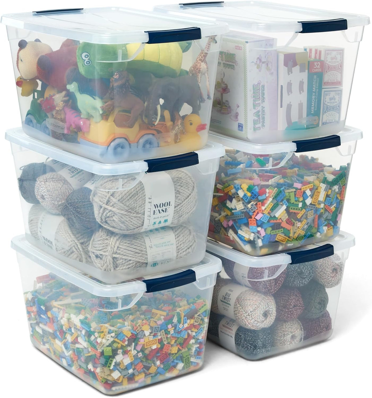 Moonval 32 Qt Stackable Storage Bins with Lids, 6-Pack Clear Plastic Closet Organizers