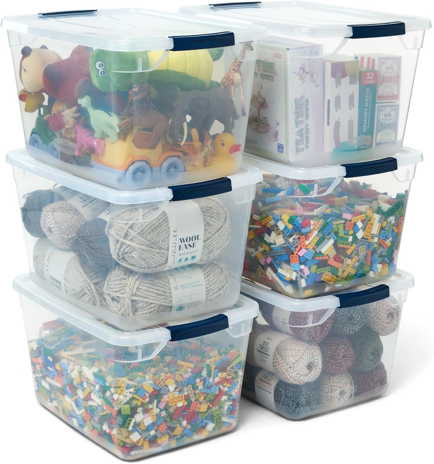 Moonval 32 Qt Stackable Storage Bins with Lids, 6-Pack Clear Plastic Closet Organizers
