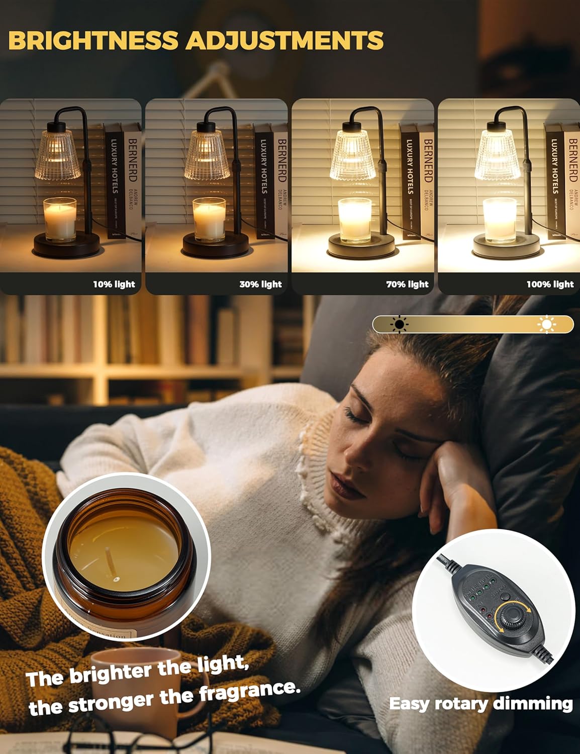 Moonval Candle Warmer Lamp, Dimmable Wax Melt Warmer with Timer & 2 Bulbs for Jar Candles