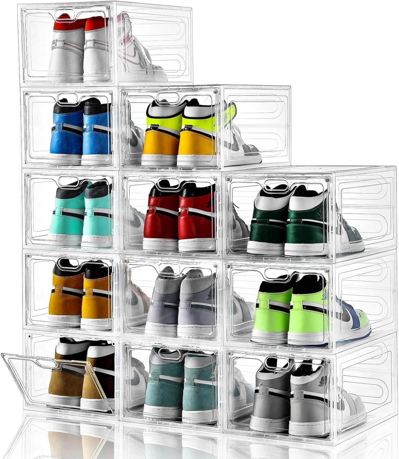 Moonval Clear Shoe Storage Boxes, 6-Pack Stackable Sneaker Organizer with Magnetic Door