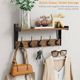 Moonval Wall Mounted Coat Rack, Wooden Shelf with 5 Metal Hooks for Entryway, Bathroom & Bedroom